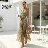 Rochie Maxi din Șifon cu Imprimeu Floral pentru Femei, cu Gât Înalt, Fără Mâneci, plisată, Rochie de Seară, Cocktail, pentru Invitate la Nuntă