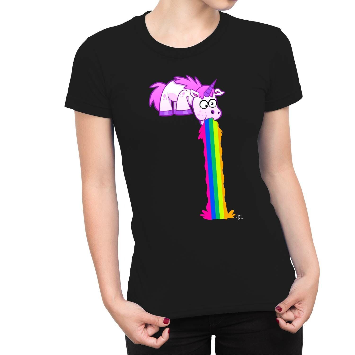 1Tee Womens Unicorn Puking and Being Sick Rainbow Juice T-Shirt S