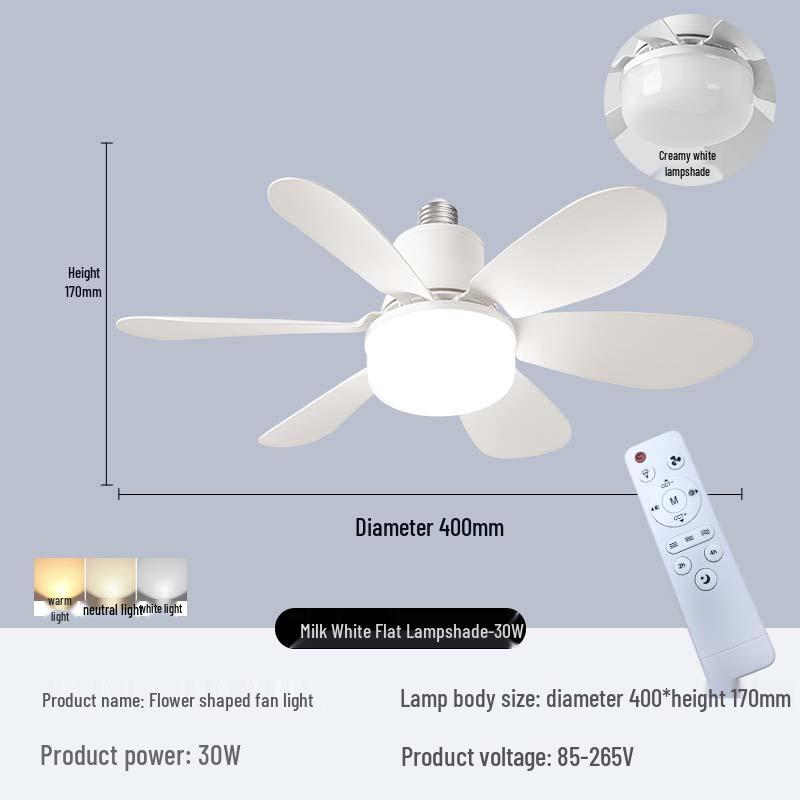 E27 Screw Base Ceiling Fan with Removable Blades and Light for Bedroom