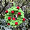 13 Inch Christmas Green Elf Wreath for Front Door Plush Pompom Ball Wreath with Wooden
