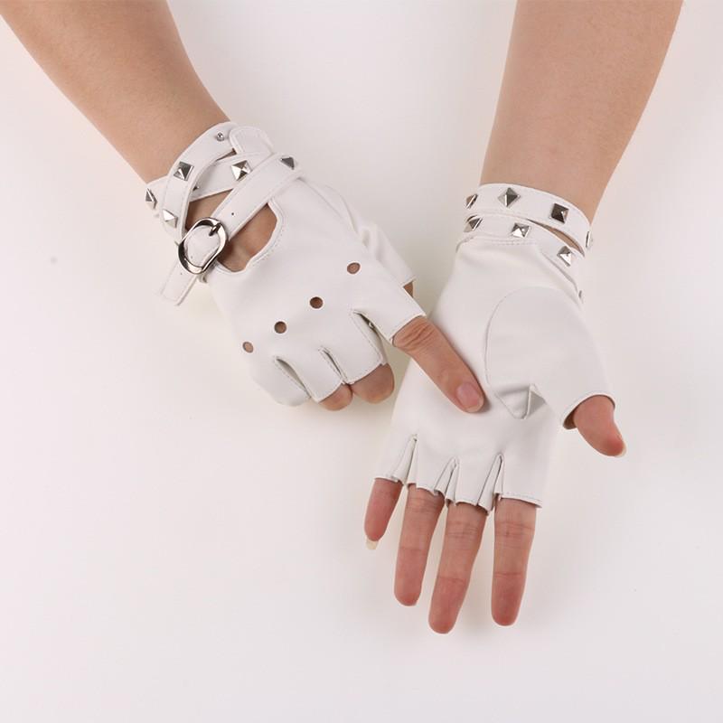 Women's Cool Punk Leather Dance Gloves for Nightclub and Performance