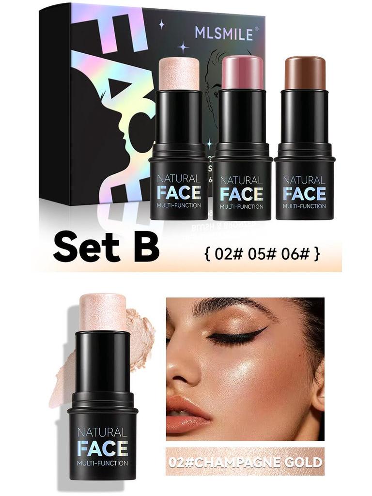 MLSMILE Contour & Highlight Stick Set: Concealer, Blush, Sculpting Shadow, Under-Eye Pen, Matte.