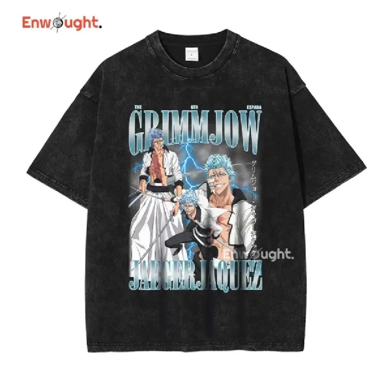 

Anime T-shirt Grimmjow Aizen Ichigo Vintage Washed T Shirts Streetwear Rukia Kenpachi Manga Oversized Short Sleeve Tops Tees XXXXXL чорний