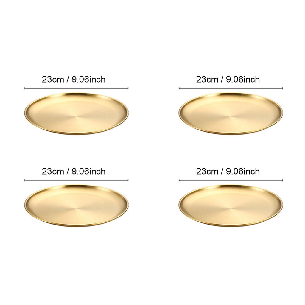 4-Piece Stainless Steel Dinner Plates Round Metal Plates Serving Tray Dessert Plates Dinner Dish for Home Camping  BBQ