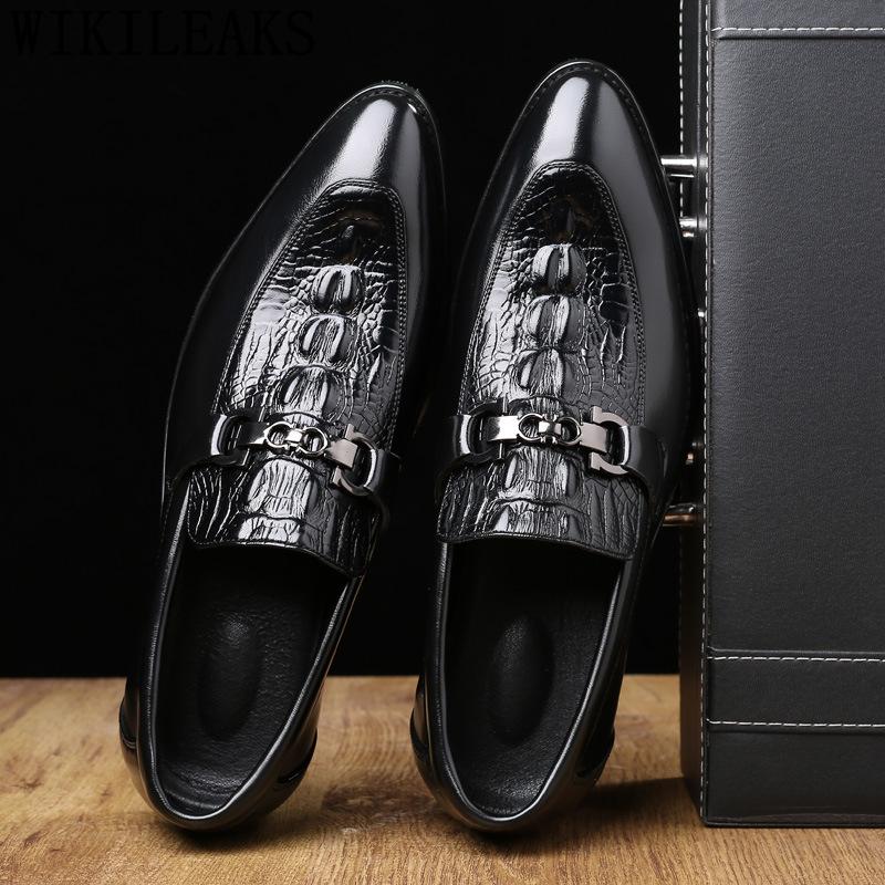 Fashion Crocodile Shoes Black Business Shoes Men Oxford Leather Suit Shoes Men Italian Formal Dress Sapato Social Masculino Mariage 2024