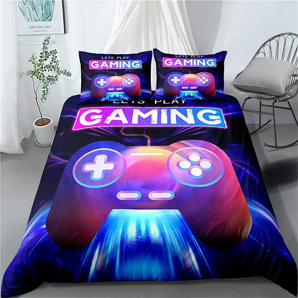 Gaming Bedding Set Game Bed Cover 135 For Adults Kids Soft Microfiber Modern Gamepad Duvet Cover Decorative With Pillowcase