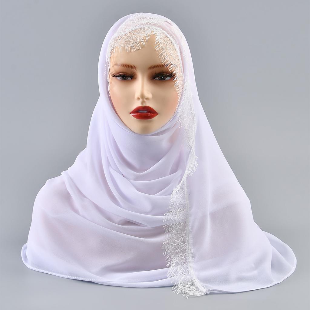 Premium Lace Chiffon Hijab Scarf For Women Muslim Hijab Shawl Plain Elegant Headband Scarves Headscarf African Turban Ramadan