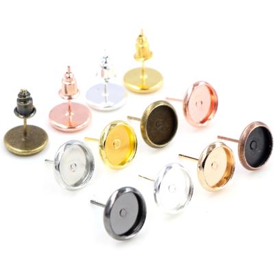 6mm 8mm 10mm 12mm 50pcs/Lot  8 Colors Plated Stainless Iron Earring Studs(with Ear Plug) Base,Fit 6-12mm Glass Cabochons