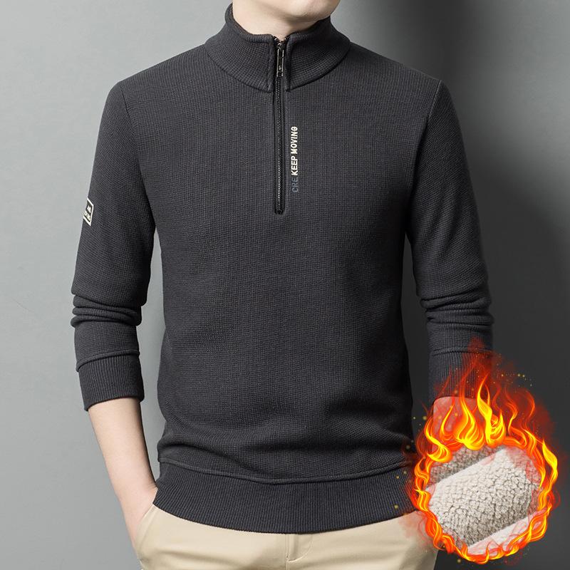 

Fleece-Lined Thickened New Autumn Winter Zipper Sweatshirt Winter Warm Casual Men s Long Sleeve Stand Collar Base Shirt Outerwear L темно-серого