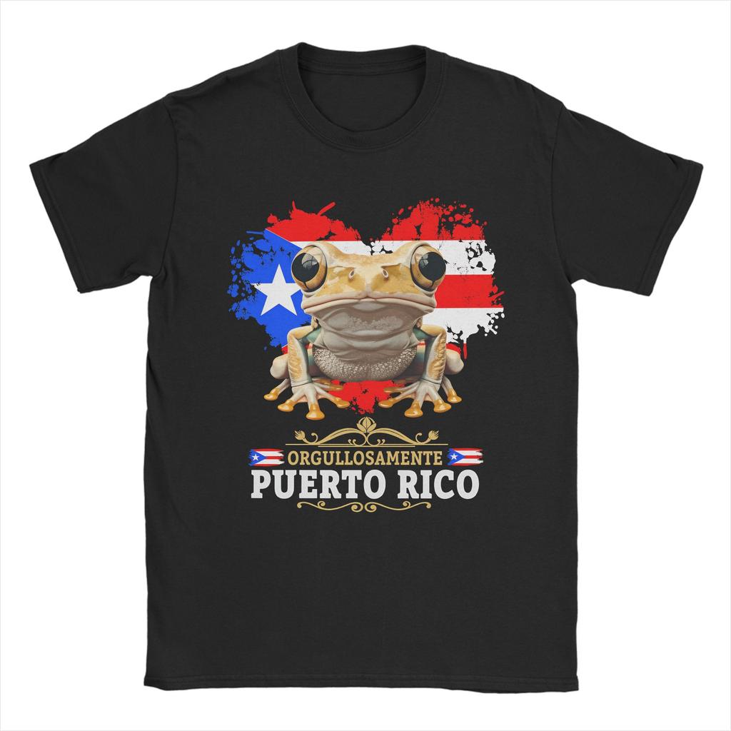 Coqui Frog Puerto Rico Flag Puerto Rican TShirt for Men Round Neck Cotton T Shirt  Short Sleeve Tee Shirt Big Size Clothing