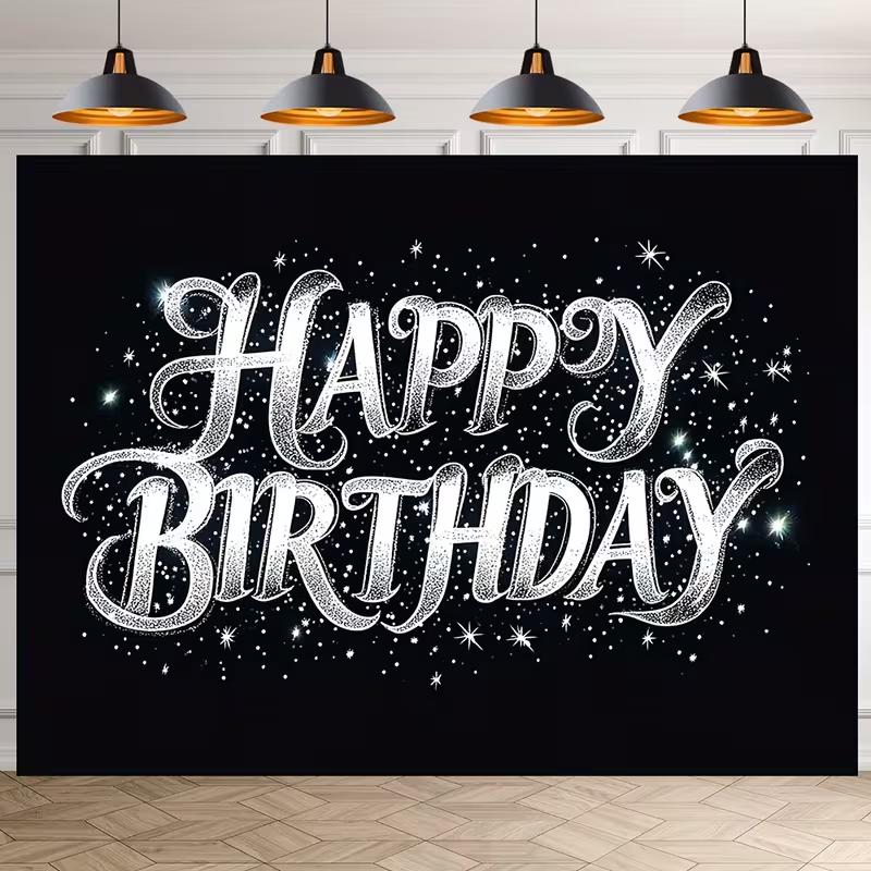 Black Background with Silver Glitter "Happy Birthday" for Live Stream and Video Call