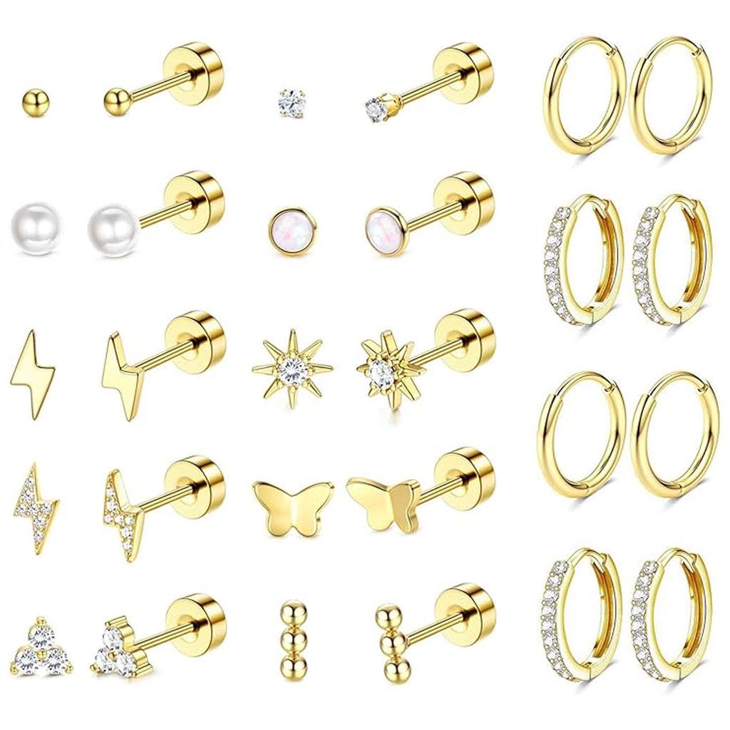 Stainless Steel European-American Style Stud & Hoop Earring Set