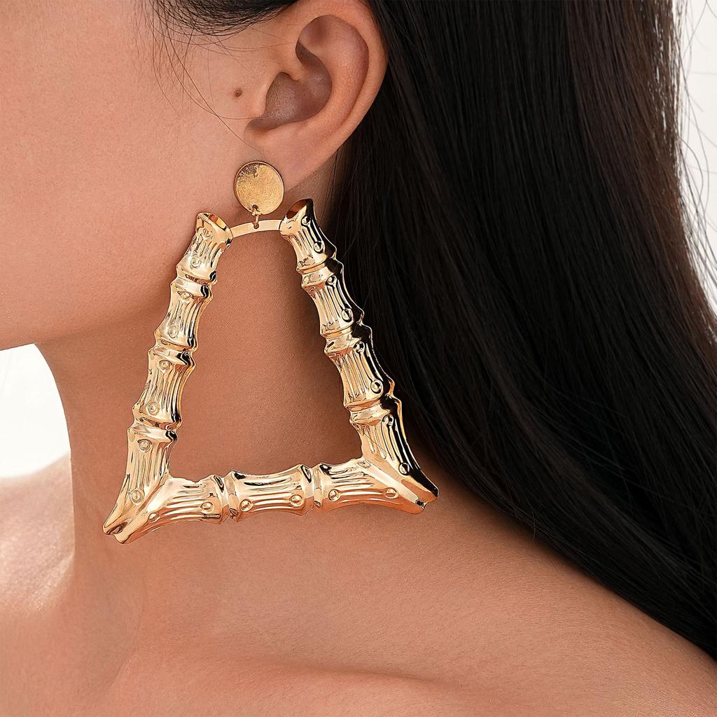 Earrings, Personalized Exaggerated Earrings, Letter Bamboo Earrings, Gold Round Earrings.