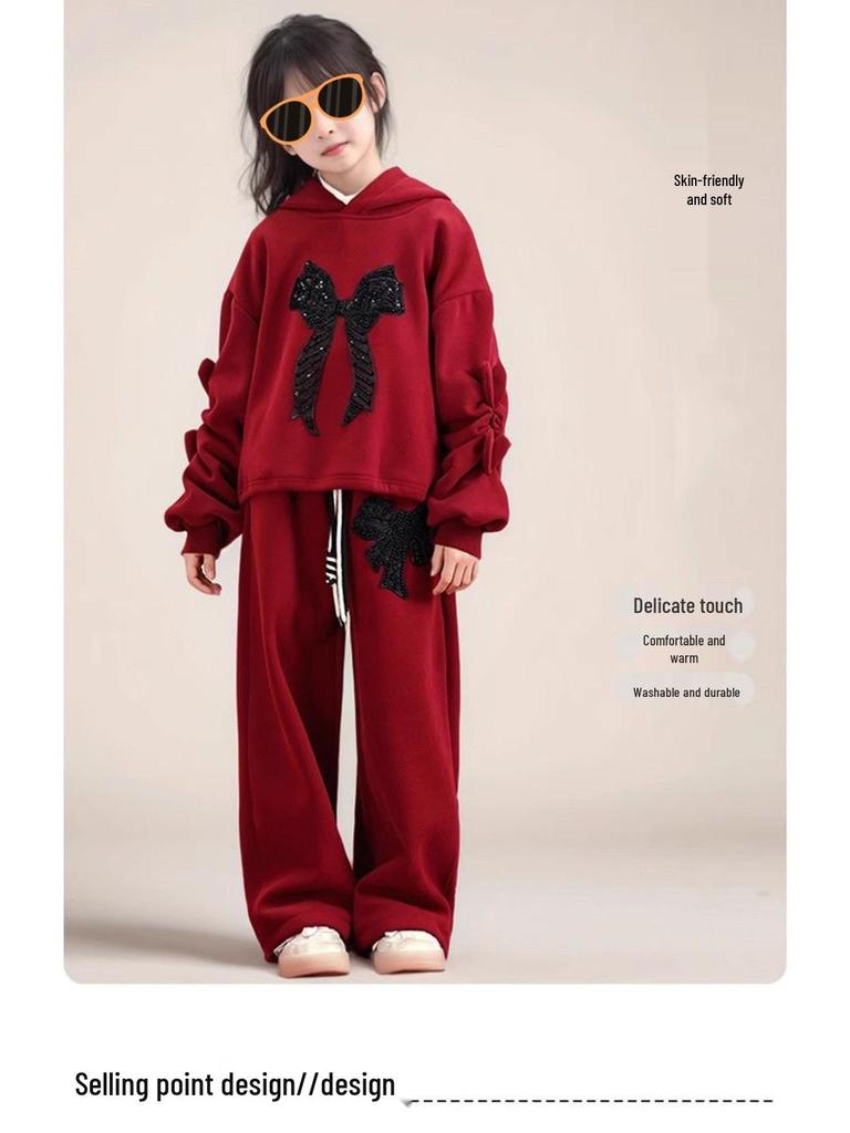 Mädchen lässiger Streetstyle Plus Samt Zweiteiler Set - Herbst/Winter Warmes Outfit