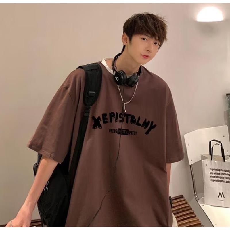 Pánská trička Letter Graphic Print Trička módní značky pro muže oversize trička Muži Oblečení Neformální Tričko Muž Letní Korejský Retro