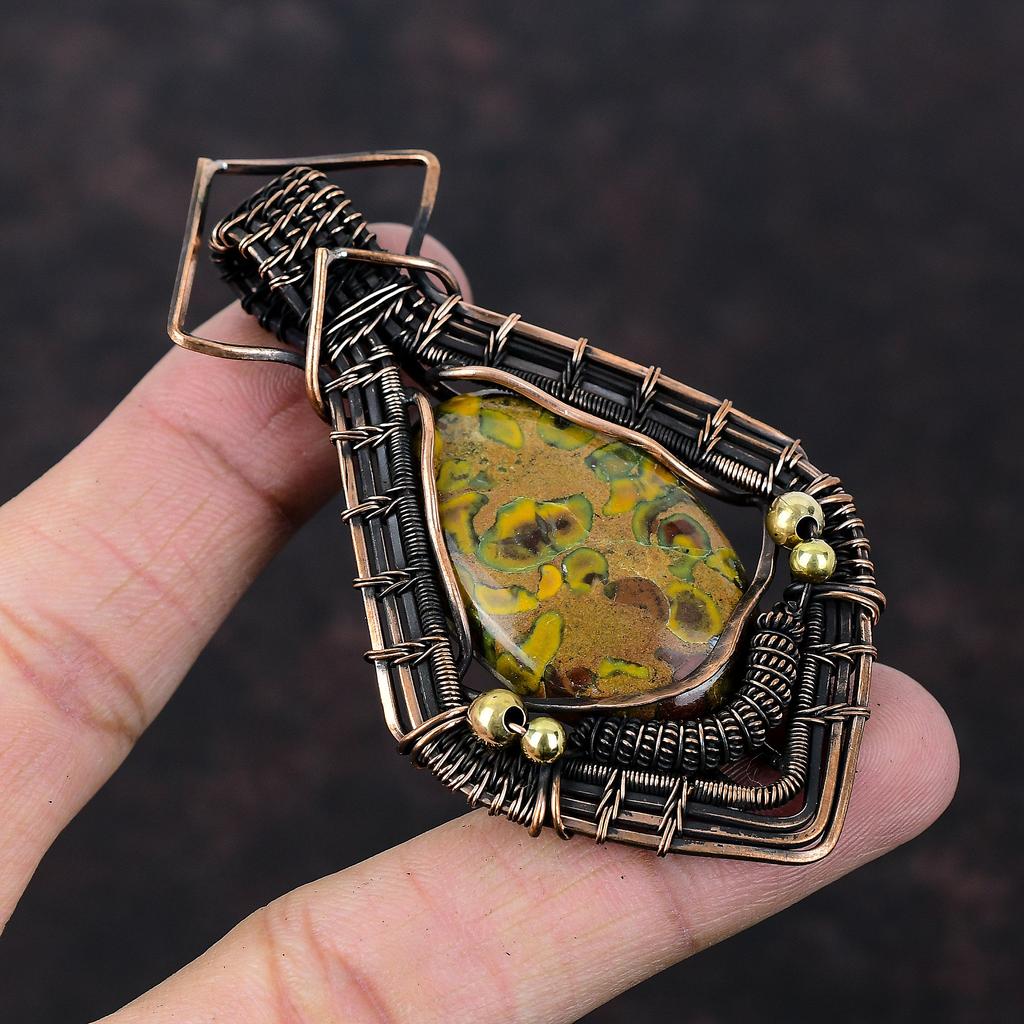 Fruit Jasper Pendant Copper Wire Wrapped Pendant Handmade Fruit Jasper Jewelry Gemstone Pendant Unique Copper Design Jewelry Engagement Gift