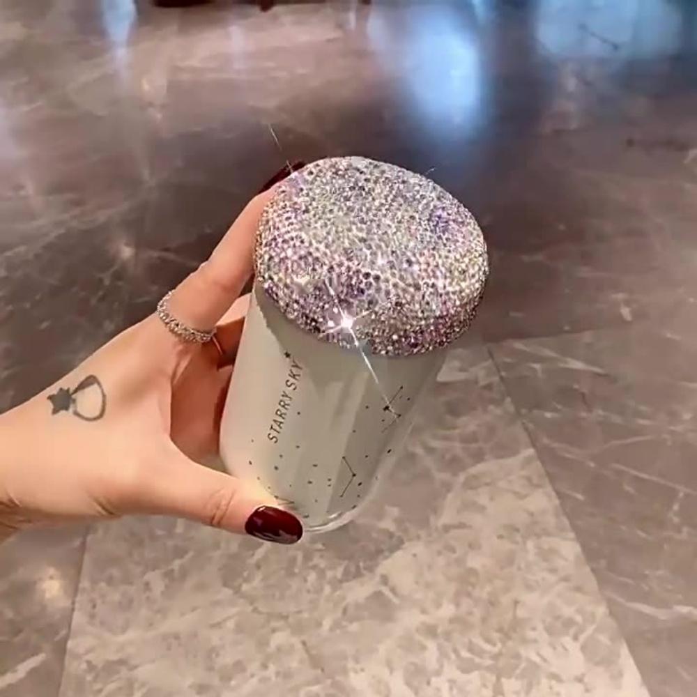 Constellation Star Pattern Thermal Coffee Mug With Diamond Studded Lid Drinkware For Girls Thermos Cafe Keep Cold Hot Insulated