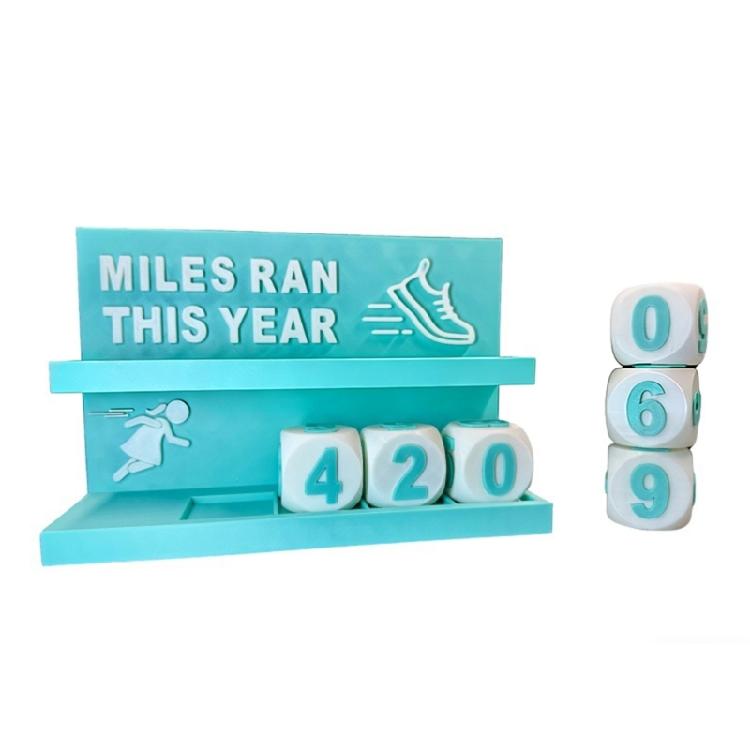 Motivational Tool Runner Fitness Enthusiasts Running Mileage Counter with Digital Cubes Annual Running Goal Setter Gift 1 синий