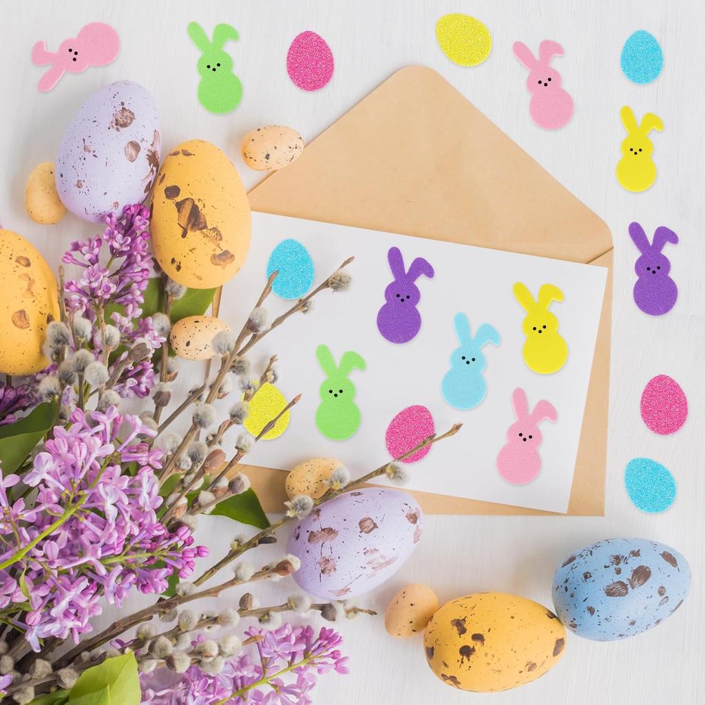 Whaline 250Pcs Easter Foam Stickers Bunny Rabbit Egg Decals Self Adhesive Stickers for Spring Birthday Party DIY Crafts Greeting Cards Making Home
