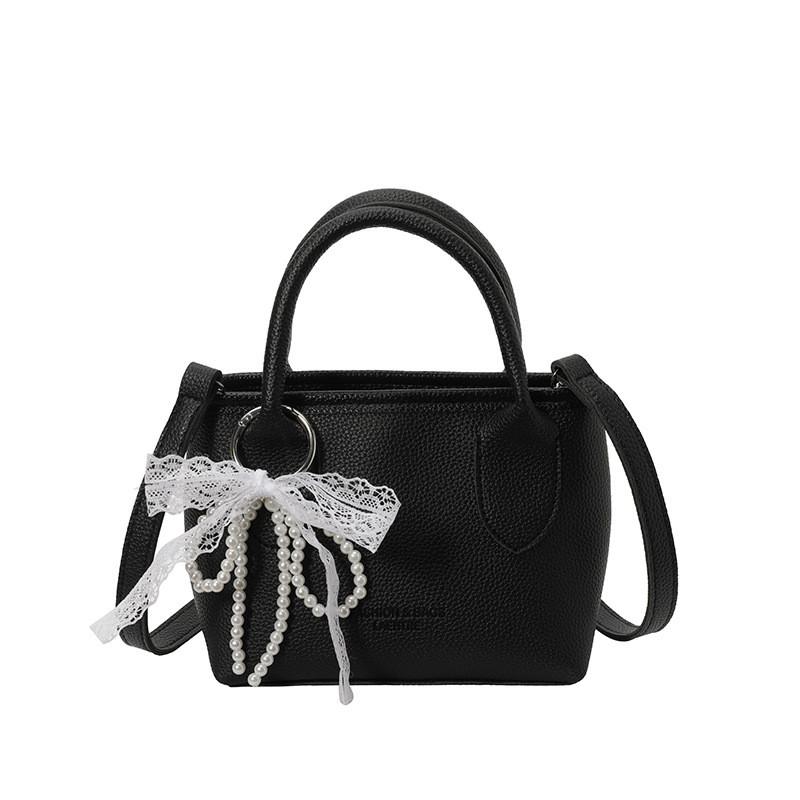 

Small Pu Crossbody Bag With Artificial Pearl Bow Pendant For Daily Casual Streetwear