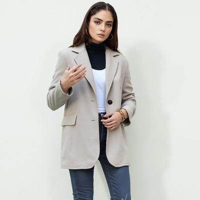 Autumn/Winter Women's Casual Wool Blend Lapel Button Pocket Suit Coat