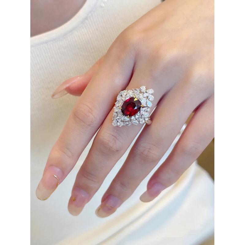 Exquisite Pigeon Blood Ruby Sunflower Ring with Gemstones Adjustable Open Size