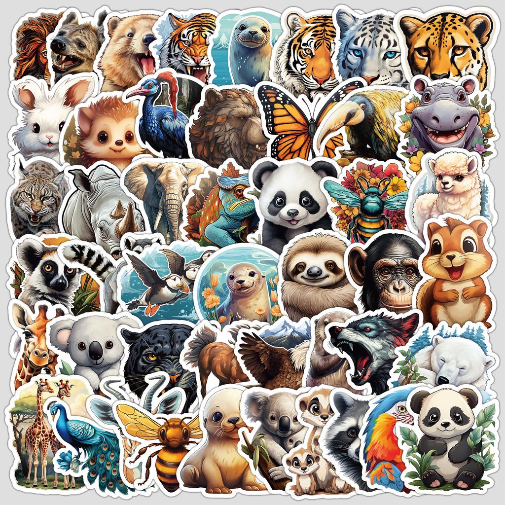 50 Woodland Animal Series Graffiti Stickers DIY Cute Stationery Stickers Water Cup Computer Decoration Stickers