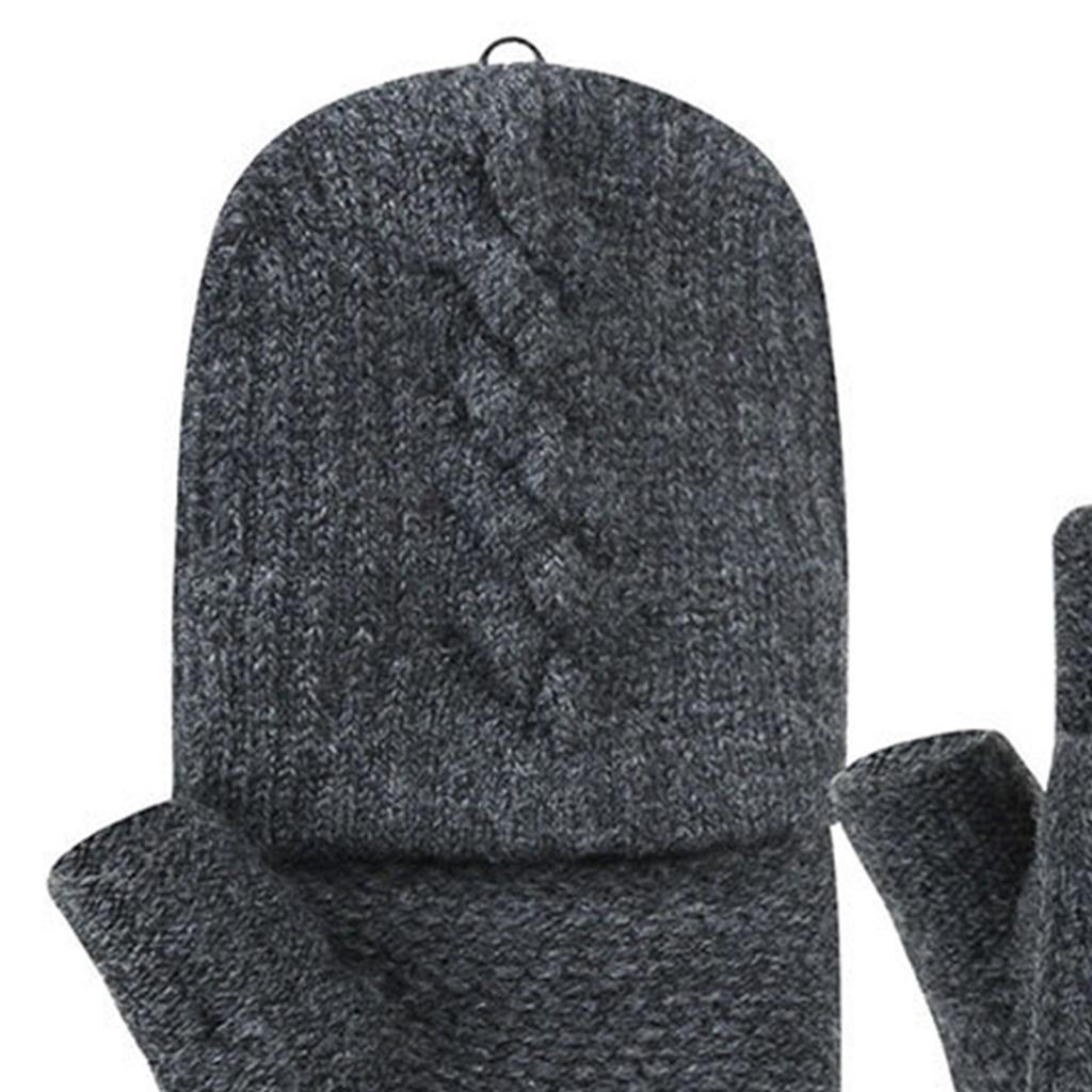 1 Pair Flip Fingerless Gloves Men Winter Soft Thick Warm Convertible Mittens for Typing Running