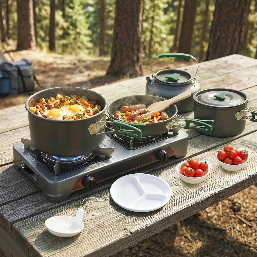 Camping Cookware Set for 4-5 People Lightweight Aluminium Grey