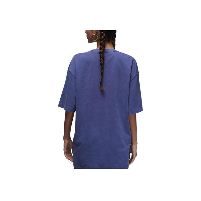 Jordan Letter Pattern Printed Ribbed Round Neck Loose Short Sleeve T-Shirt Women Tops Sky-Purple FD7208-502
