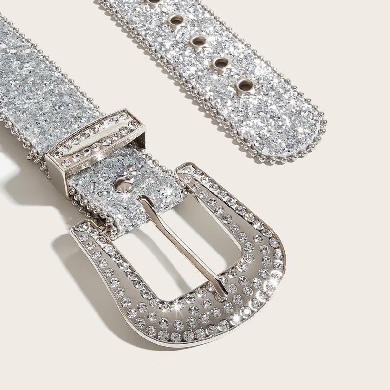 105cm Rhinestone Star Belt Women's Wide Belt Decoration European and American Fashion Personality Sequined Jeans Belt