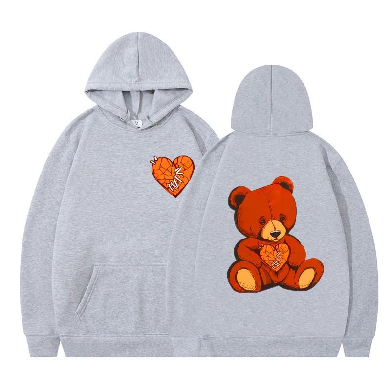 Unisex Hooded Sweatshirt With Teddy Bear Print Casual Oversized Pullover Winter Youth Streetwear