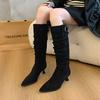  Pointed High Heels Thick Leg Stacking Boots Fashion Shoes Big Tube Circumference Long Boots High Boots Temperament Large Size Women's Shoes