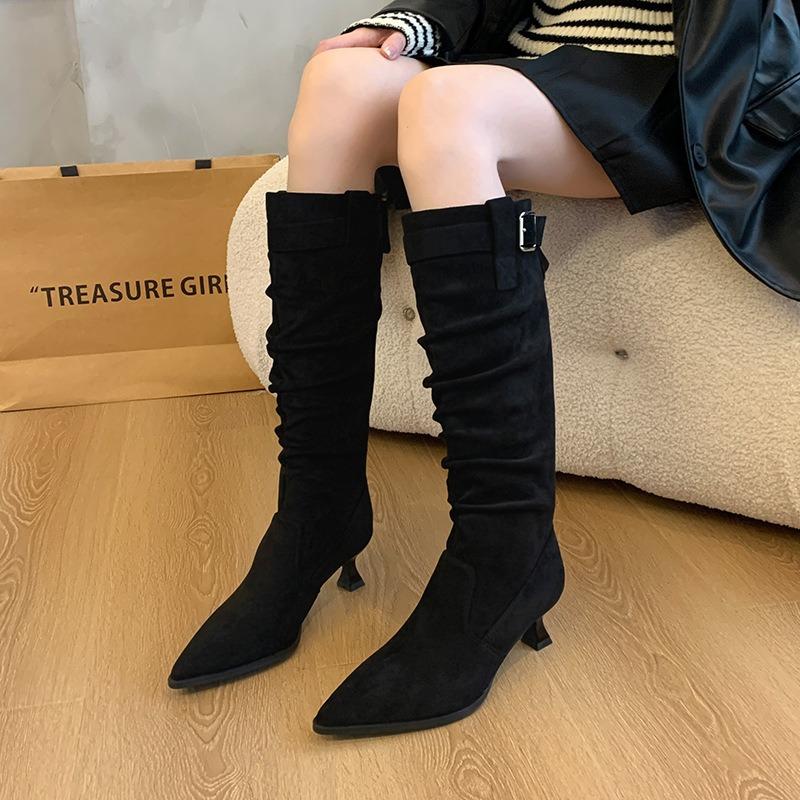 Pointed High Heels Thick Leg Stacking Boots Fashion Shoes Big Tube Circumference Long Boots High Boots Temperament Large Size Women's Shoes