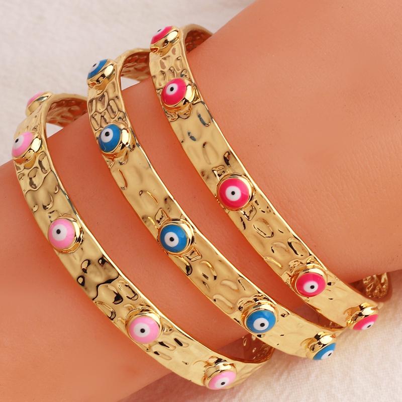 18K Gold Plated Cuff Band Bracelet For Women Fashion Evil Eye Bangle Luxury Crystal Bracelet Indian Bangles Women Accessories