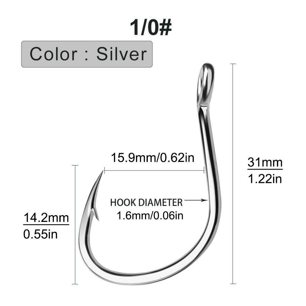 

10 шт. Крючки из высокоуглеродистой стали 1/0 2/0 3/0 4/0 5/0 с бородкой для медленного джиггинга, одинарный крючок для морской рыбалки 1/0#