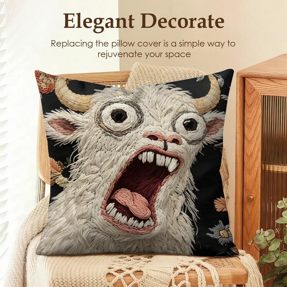 2D Scream Animals Retro Cushion Cover Natural Linen Organic Fabric Double-Sided Printing Sofa Home Decor Gift Pillow Case