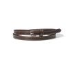 White Stitch Thin Cowhide Leather Belt (T034_brown)
