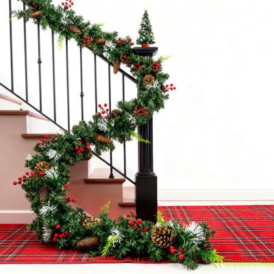 Yousheng 180/270CM Weihnachten Künstliche Kieferngirlande mit Schleife Rote Beeren Tannenzapfen Künstliche Kiefernnadel Rattan Kaminsims Kamin Veranda Hängende Dekoration