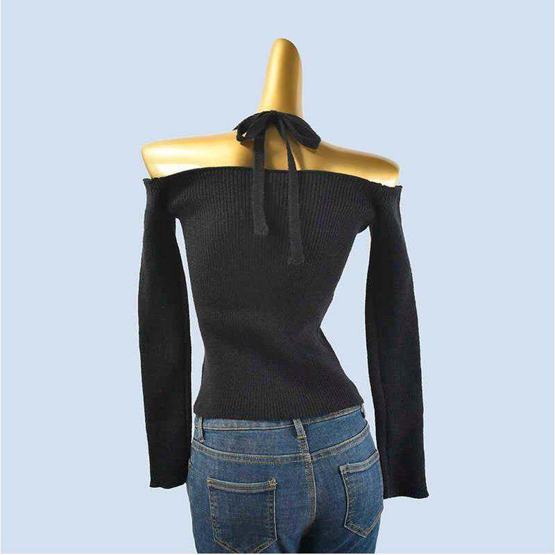 Sexy Sexy off-Neck Halterneck Knitwear Women's Spring and Autumn New Design Sense Cardigan Slim-Fit Crop-Top