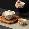 Stoneware Kungfu TeaSet - SancaiLiddedBowl & Teacups for CorporateGifts StoreOpening TraditionalChineseCeramic Commemorative Set