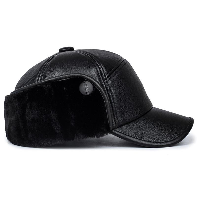 Middle-Aged and Elderly Cap Men's Winter PU Baseball Cap Warm Ear Cap Waterproof Old Father Cap