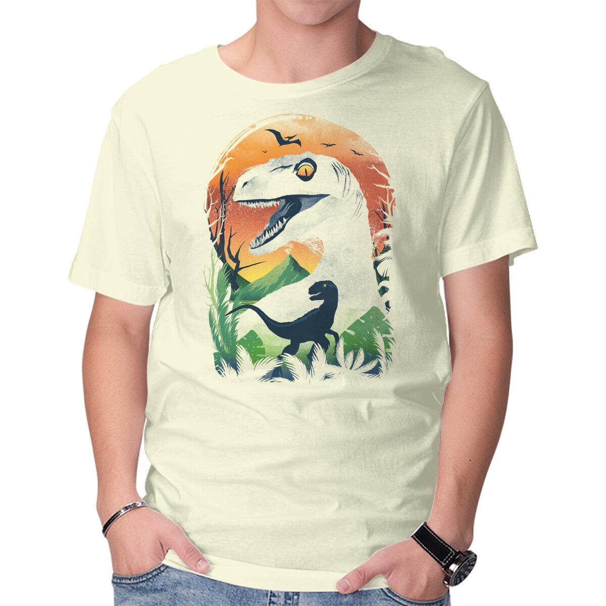 Unisex Crew Neck T-Shirt Ukiyo Velociraptor Graphic Short Sleeve Casual Tee XXL