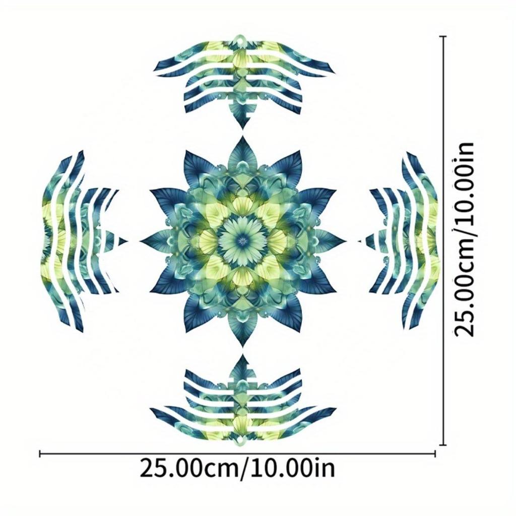 Lebhaftes Petrolblau 10 Zoll Mandala Blume Windspiel Metall Hängedekor für Garten Balkon Alle Jahreszeiten 360 Grad Haken Außendekor