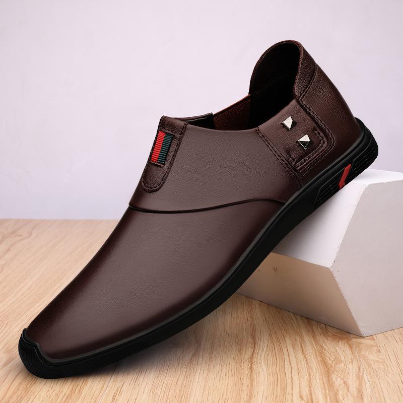 

8908 Мужские Лоферы Кожаная Обувь Низкие Посадка по Ноге Одно Педальное Плоская Подошва Повседневная Обувь Натуральная Кожа Первый Слой Коровьей Кожи Обувь для Вождения 37 коричневый