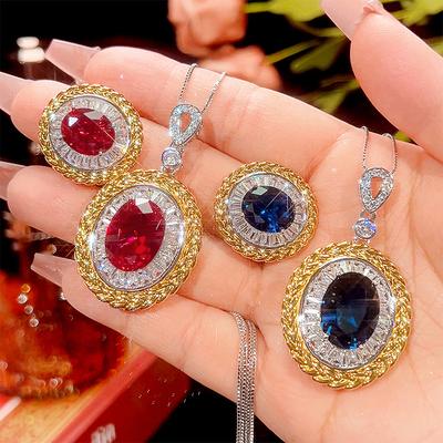 Schmucksimulation Roter Korund Blauer Spinell Schmuck Leichter Luxus Set 12 * 16-10 * 12