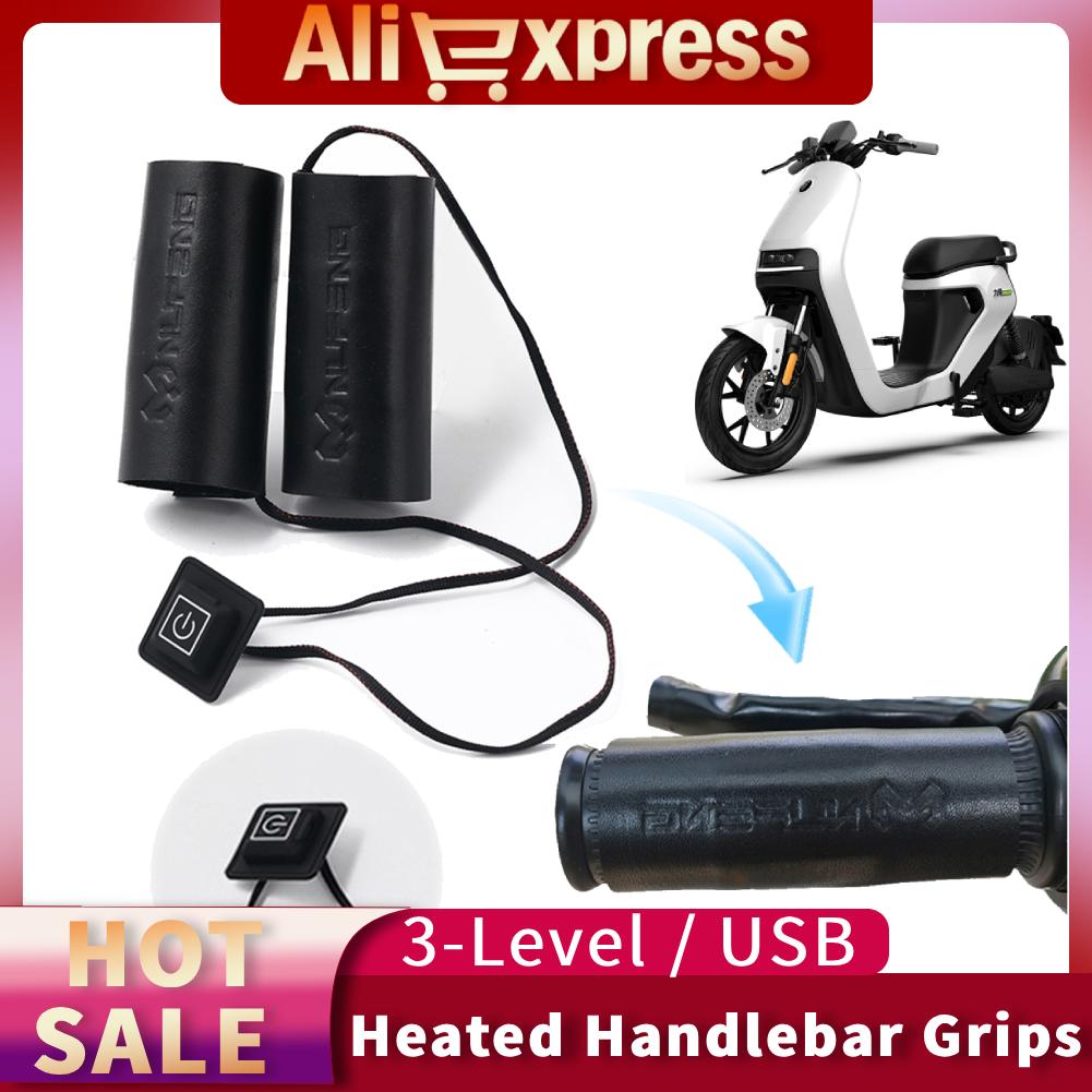 Heated Motorcycle Handlebar Grips Warmer USB Anti Slip Scooter Moped Bar Hand Warmer 3 Gear Waterproof with Switch Hot Handlebar
