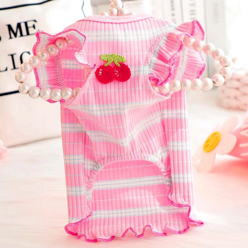 Puppy Summer Clothes Pet Outfit Lace Striped Dog Dress Cat Vest Chihuahua Bichon Yorkie Suspenders Skirt Cute Female Dog Tshirt