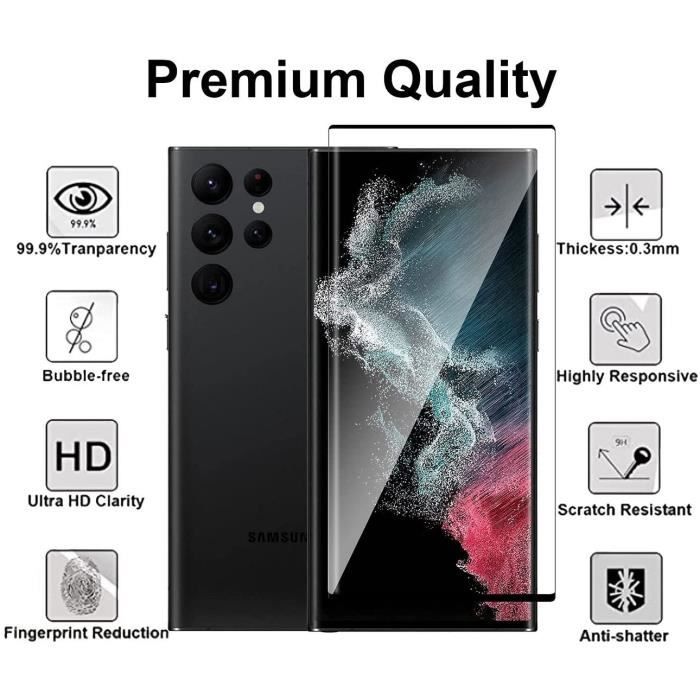Verre Trempé pour Samsung Galaxy S22 Ultra - PROSHOP - Lot 2 - Bord Noir - Résistance 9H - Anti rayure
