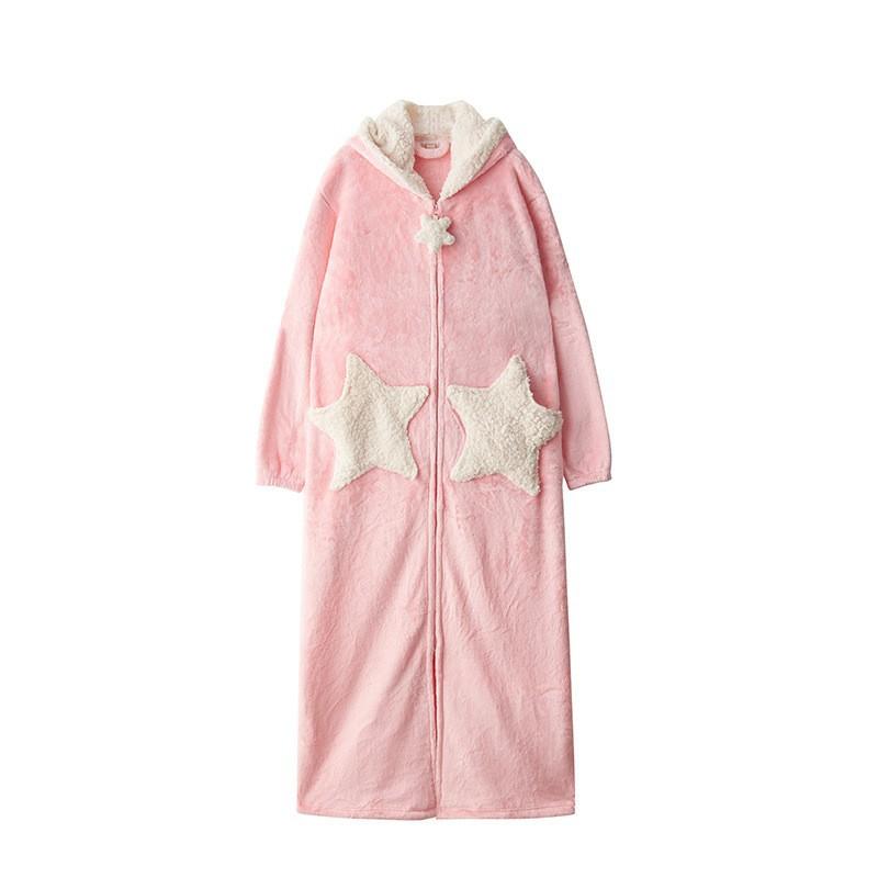 Couple Star Nightgowns New In Autumn Winter Korean Version Loungewear Coral Velvet Thickened Nightwear Men's Long Sleepwear
